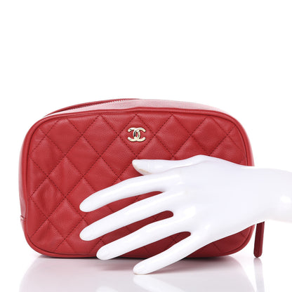 Chanel Caviar Quilted Curvy Pouch Cosmetic Case Red 2 of 14