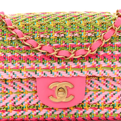 Chanel Cotton Mixed Fibers Woven Mini Rectangular Flap Pink Green 8 of 10