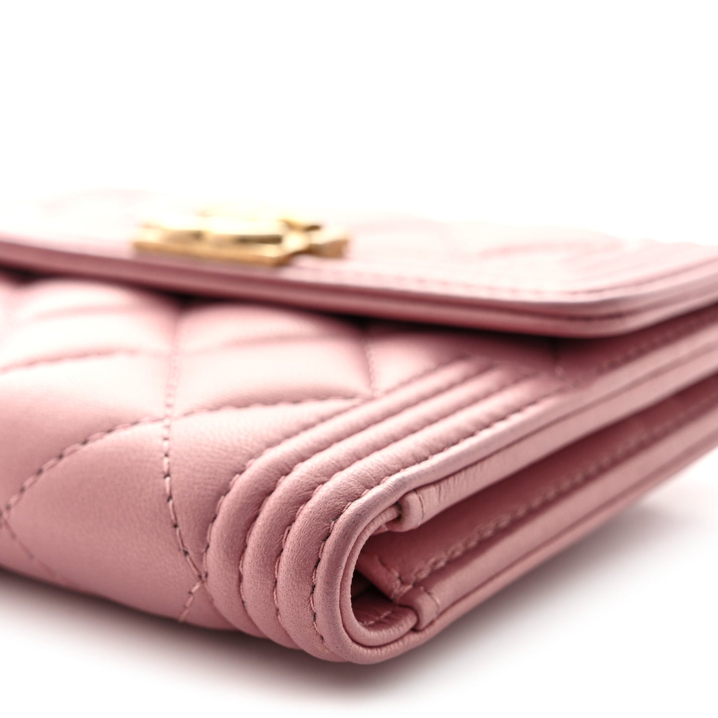 Metallic Lambskin Quilted Compact Boy Wallet Pink