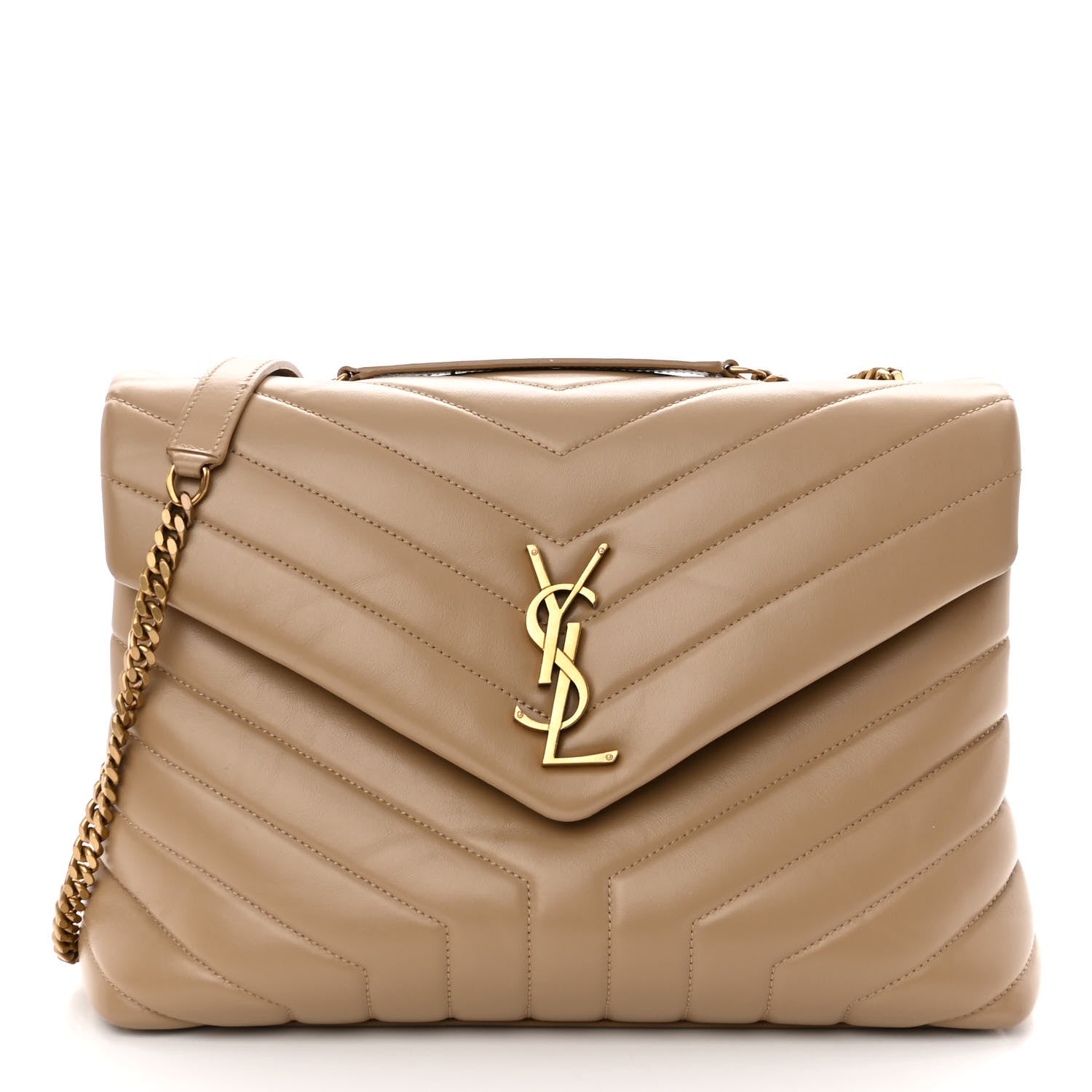 Saint Laurent Calfskin Y Quilted Monogram Medium Loulou Chain Satchel Dark Beige 1 of 12