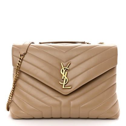 Saint Laurent Calfskin Y Quilted Monogram Medium Loulou Chain Satchel Dark Beige 1 of 12