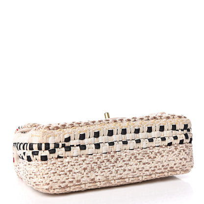 Chanel Cotton Raffia Lambskin Woven Mini Rectangular Flap Beige Red Black 4 of 9