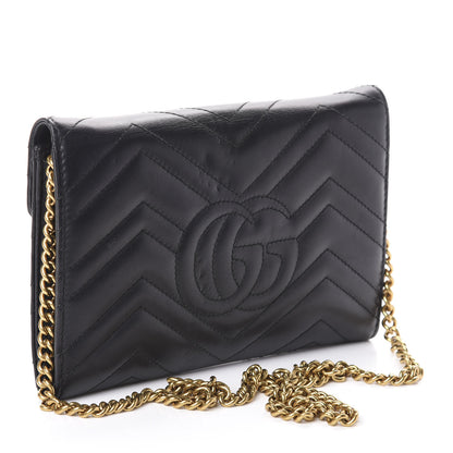 Gucci Calfskin Matelasse Mini GG Marmont Chain Wallet Black 3 of 8