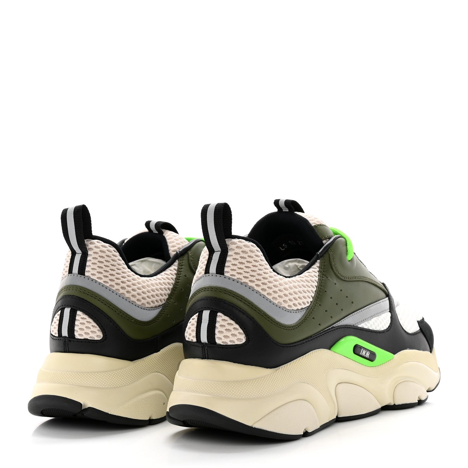 Christian Dior Technical Mesh Calfskin Mens B22 Sneakers 41 Olive Green Black Grey White 4 of 12