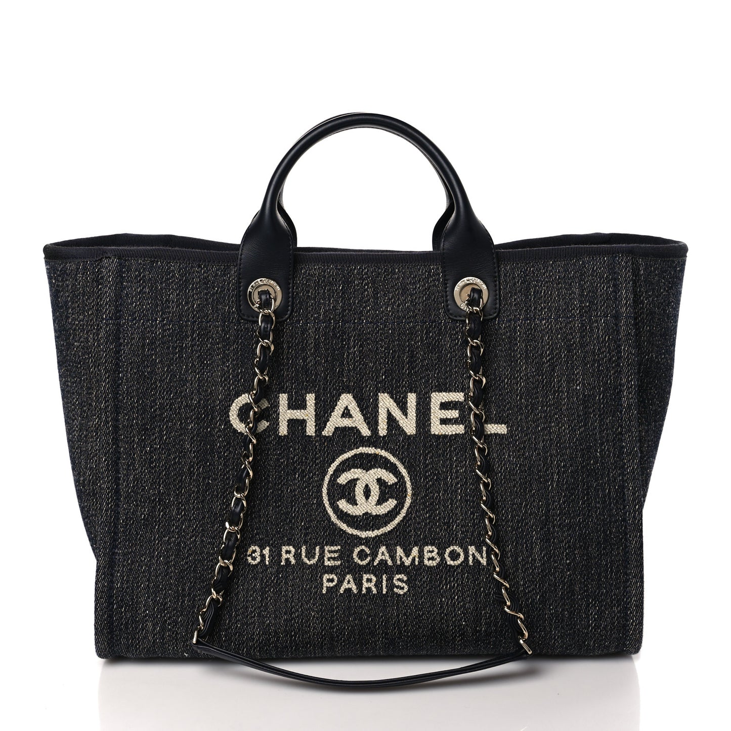 Denim Medium Deauville Tote Dark Blue White