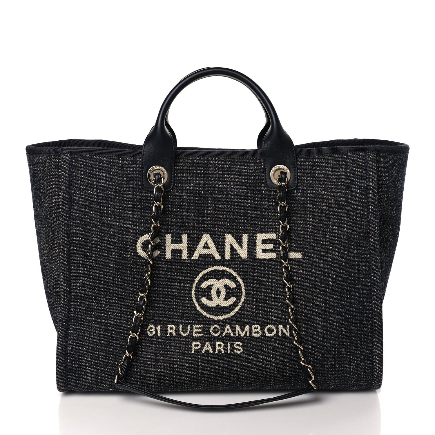 Chanel Denim Medium Deauville Tote Dark Blue White 2 of 9