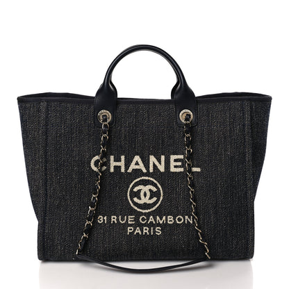 Chanel Denim Medium Deauville Tote Dark Blue White 2 of 9