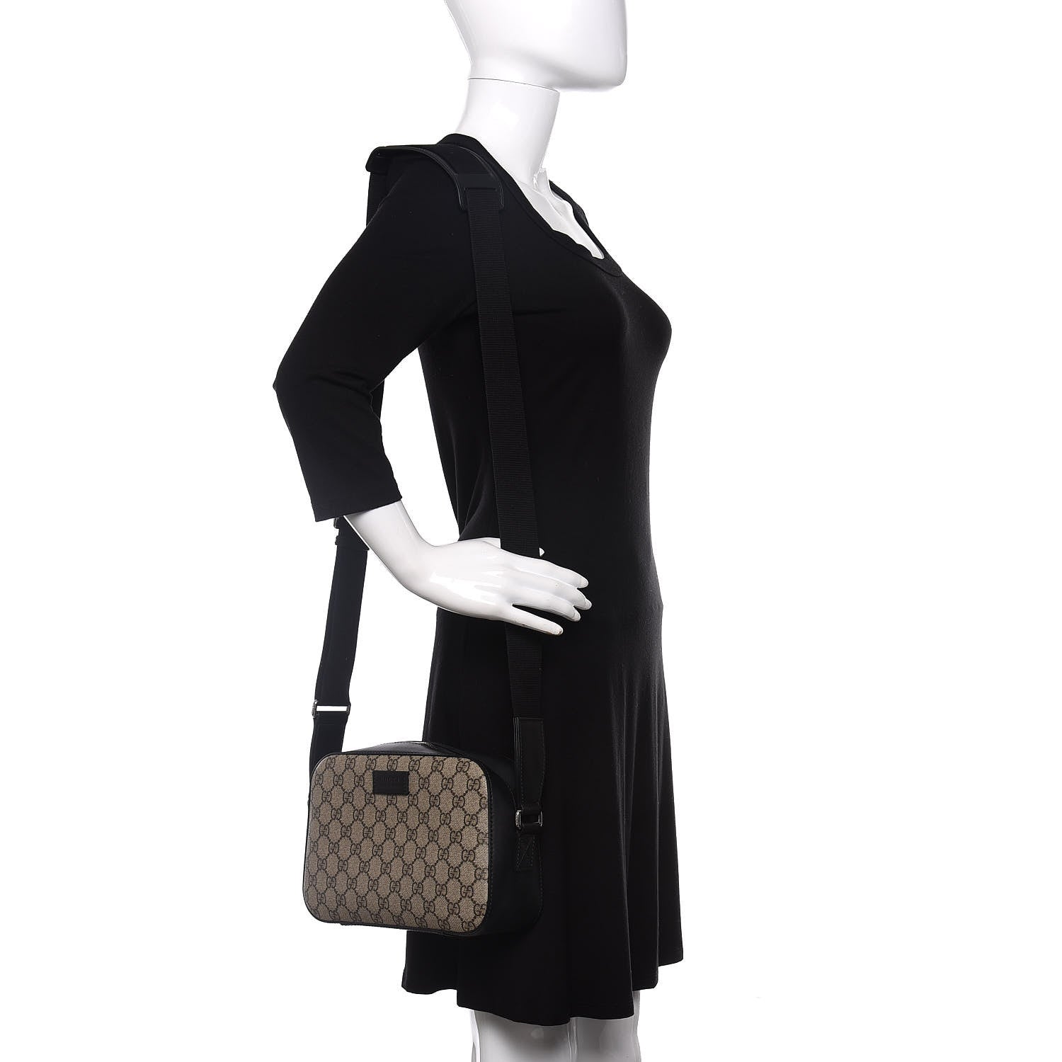Gucci GG Supreme Monogram Camera Bag Beige Black 2 of 11
