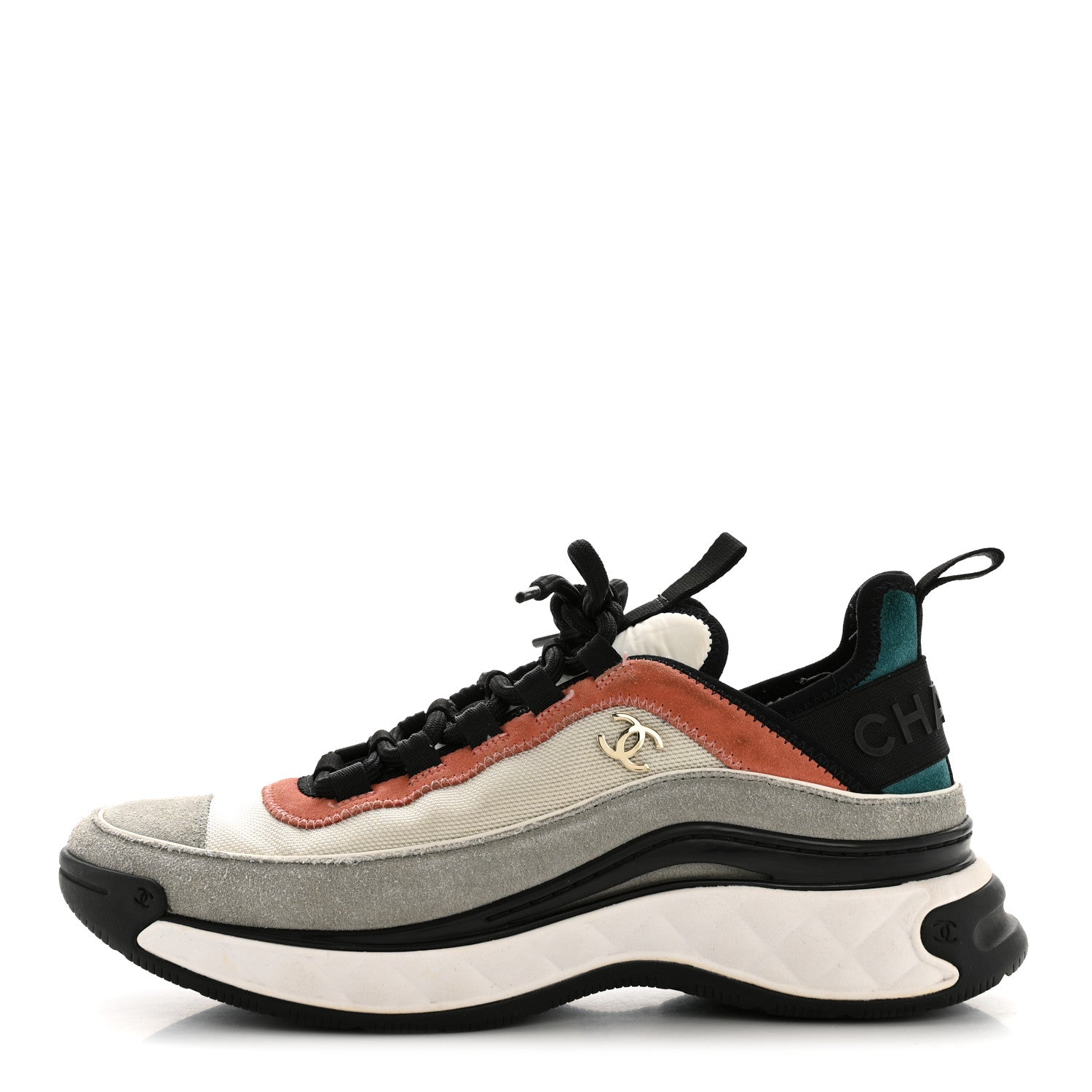 Chanel Fabric Suede CC Sneakers 38.5 White Light Grey Pink 1 of 11