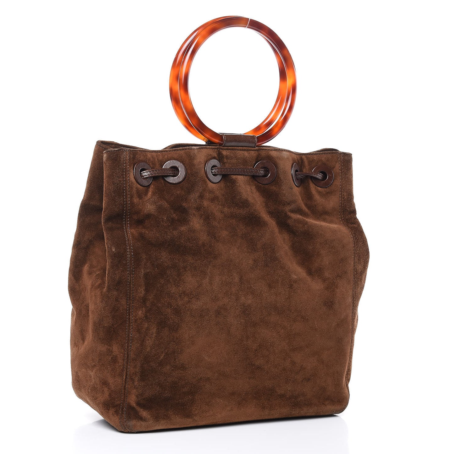 Suede Tortoise CC Drawstring Tote Brown