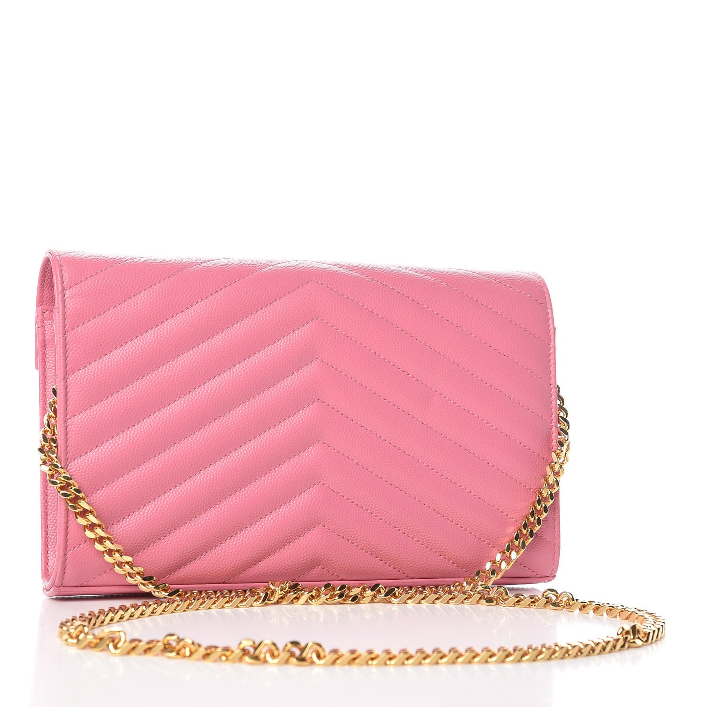 Grain De Poudre Matelasse Chevron Monogram Chain Wallet Indian Pink