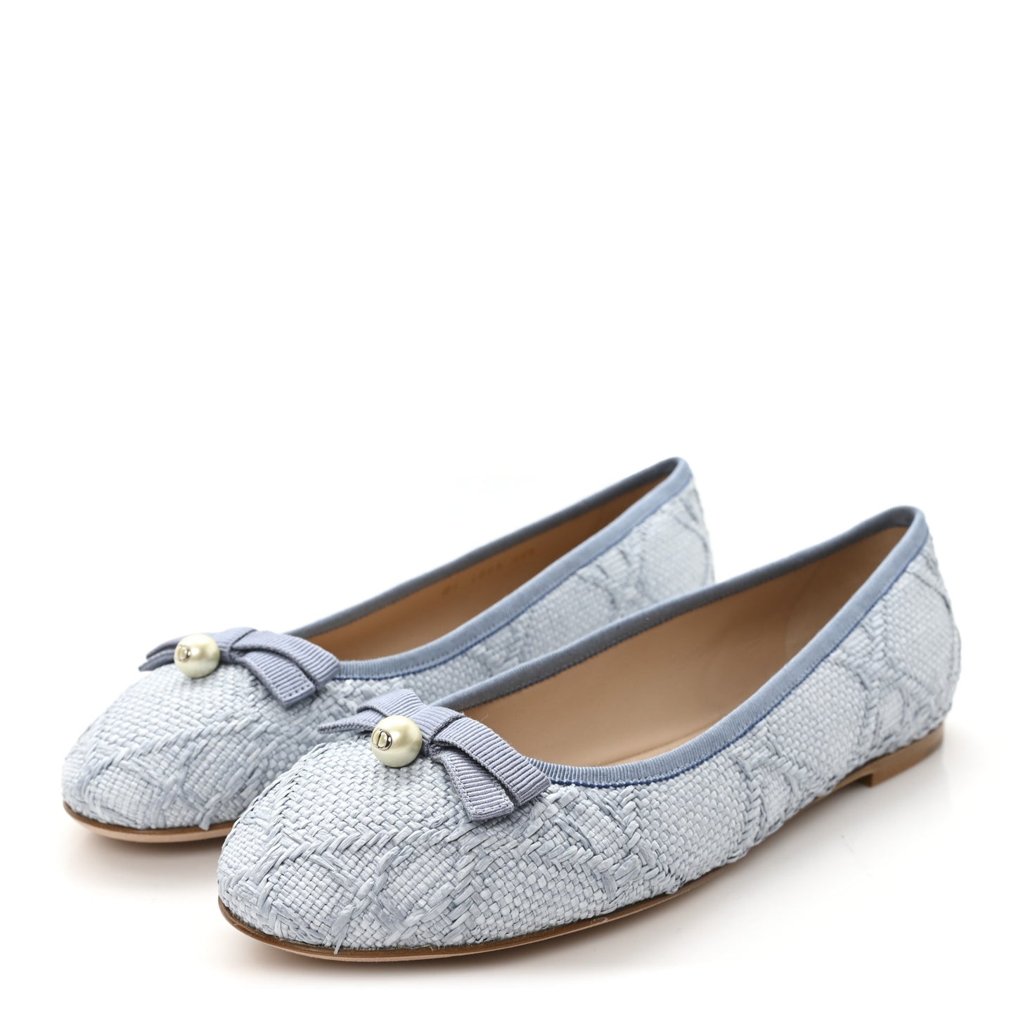 Raffia Cannage Ballet Flat 39.5 Bleu Pastel
