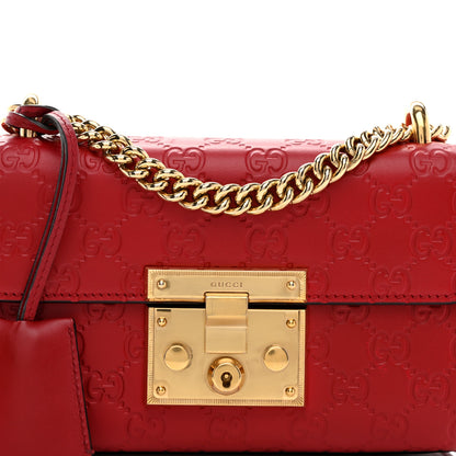 Gucci Guccissima Small Padlock Shoulder Bag Hibiscus Red 8 of 12