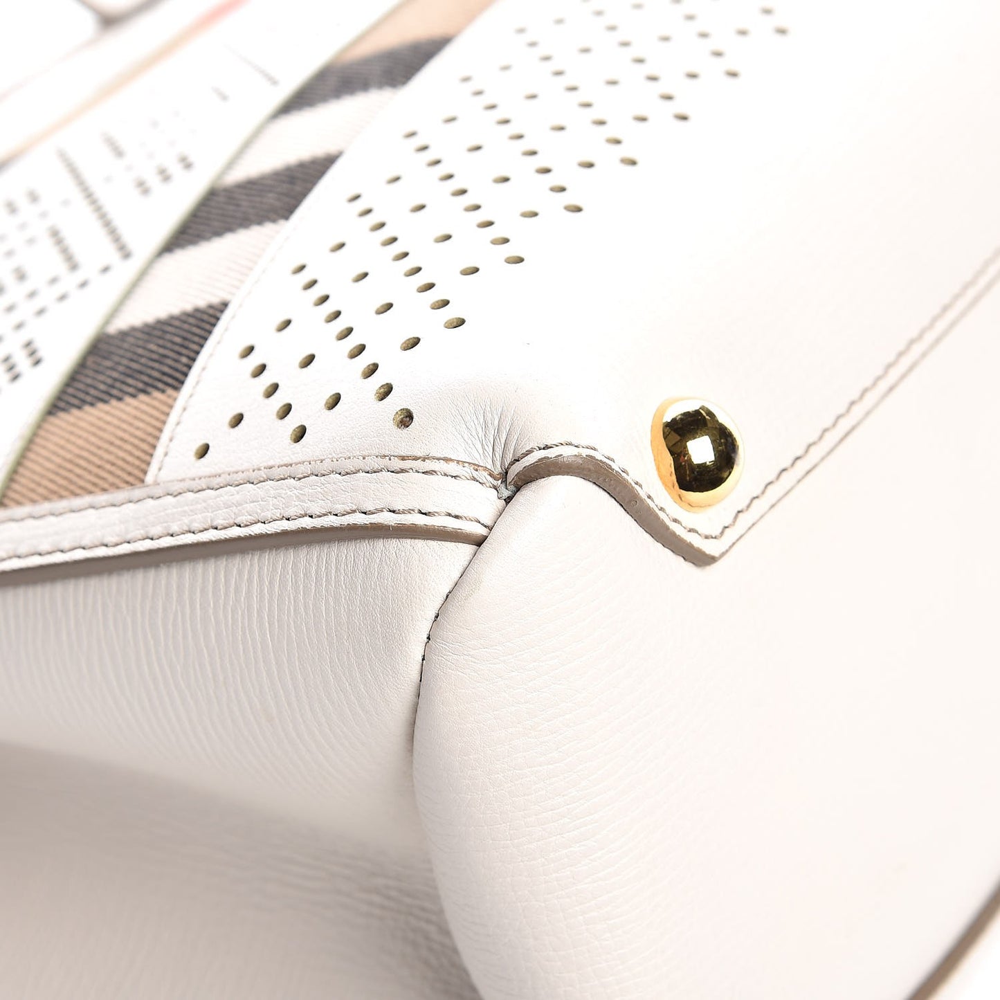 Calfskin House Check Perforated Medium Banner Tote Natural