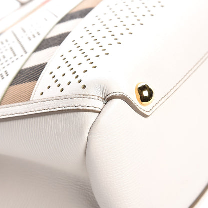 Burberry Calfskin House Check Perforated Medium Banner Tote Natural 8 of 12