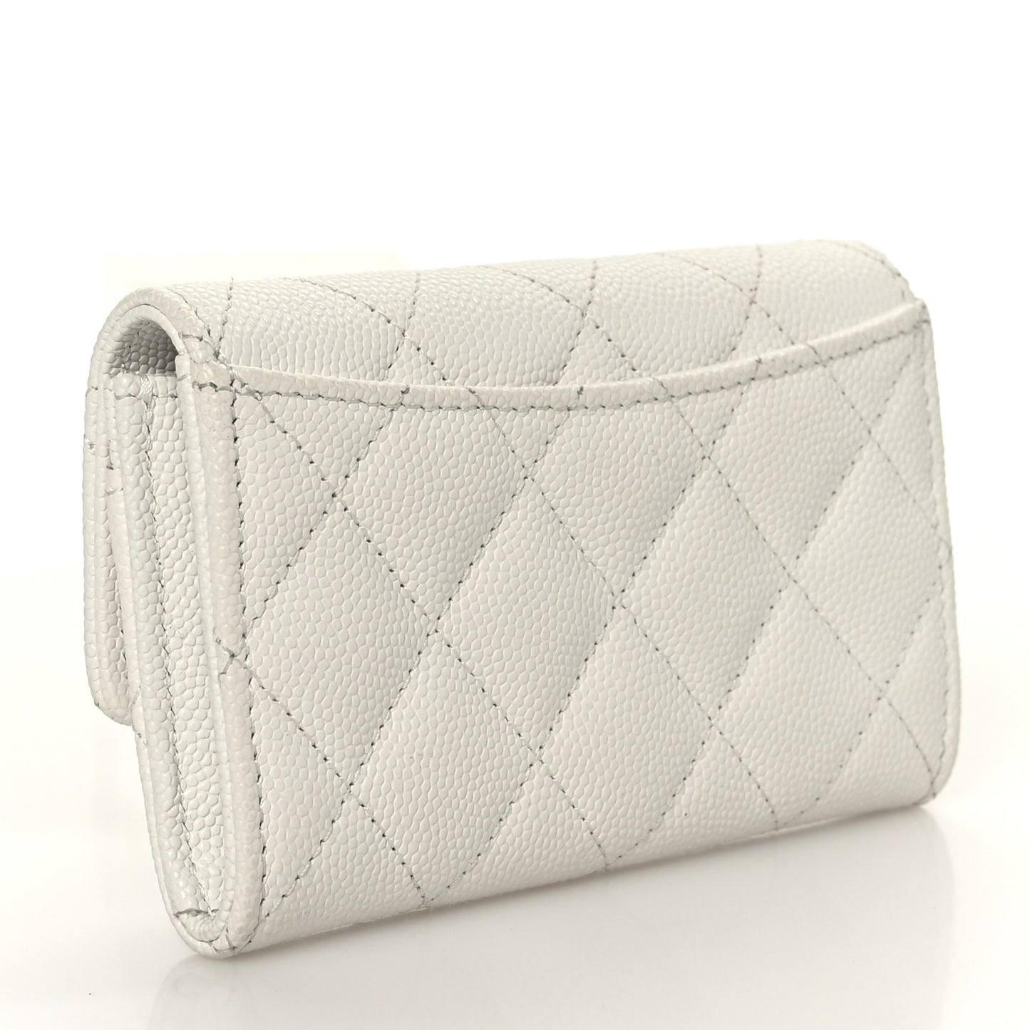 Caviar Quilted Enamel Coco Casino Flap Card Holder Wallet White