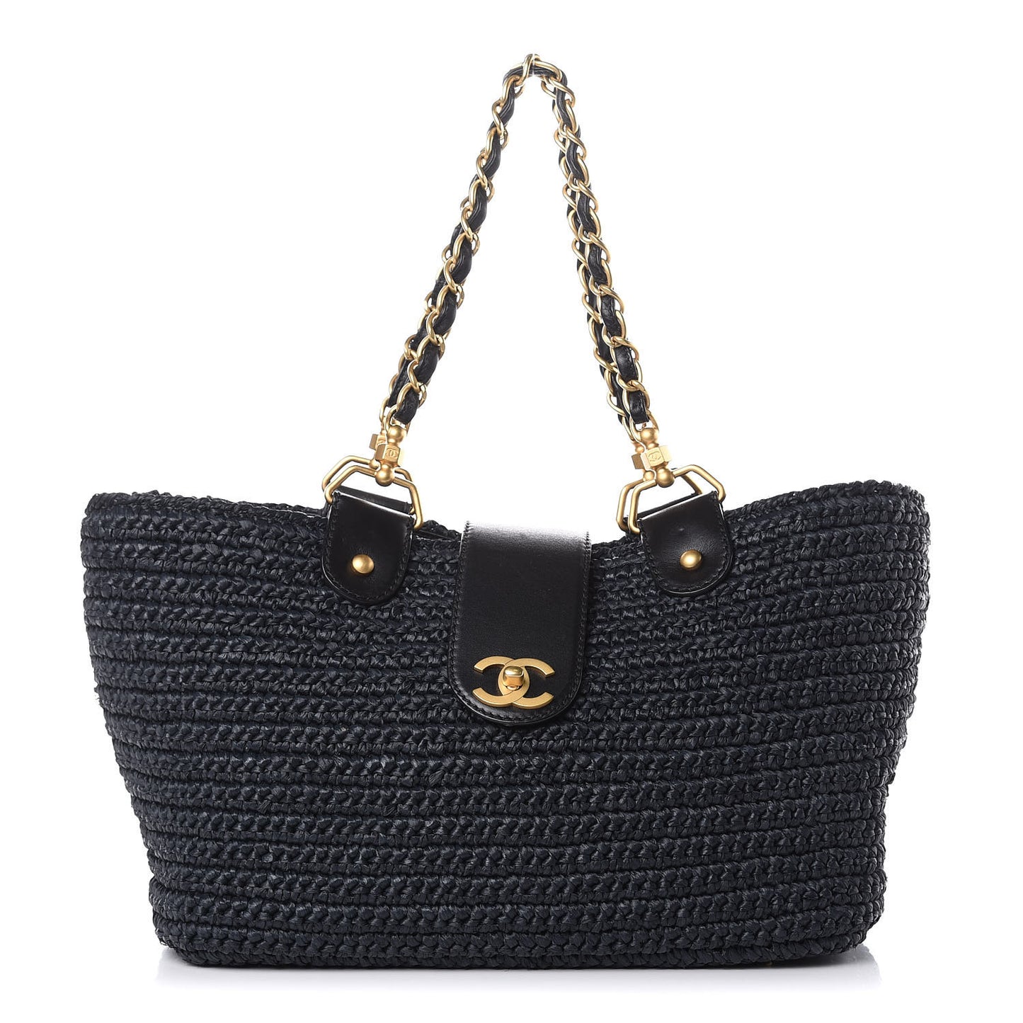 Straw Raffia Tote Black