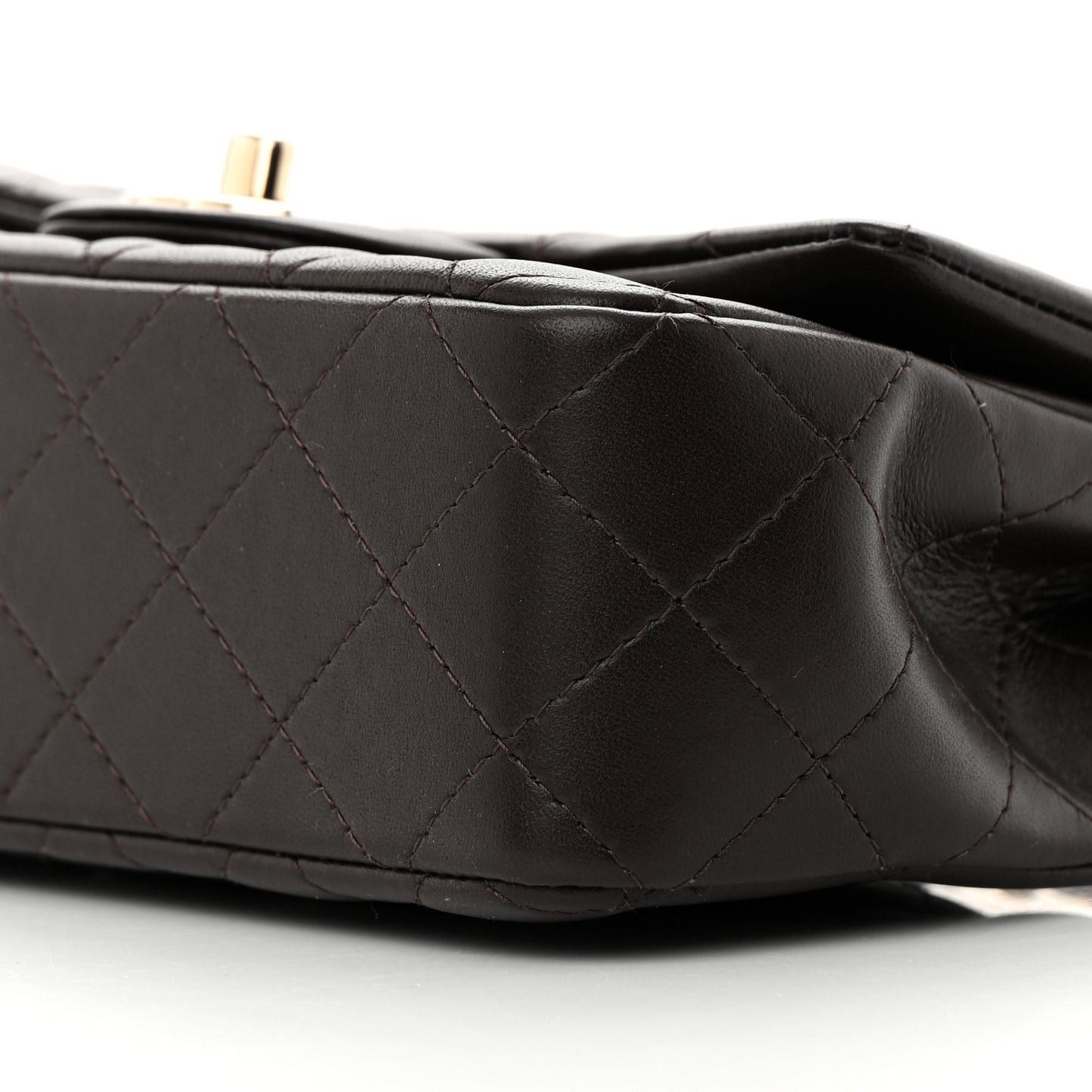 Lambskin Quilted Mini Rectangular Flap Dark Brown