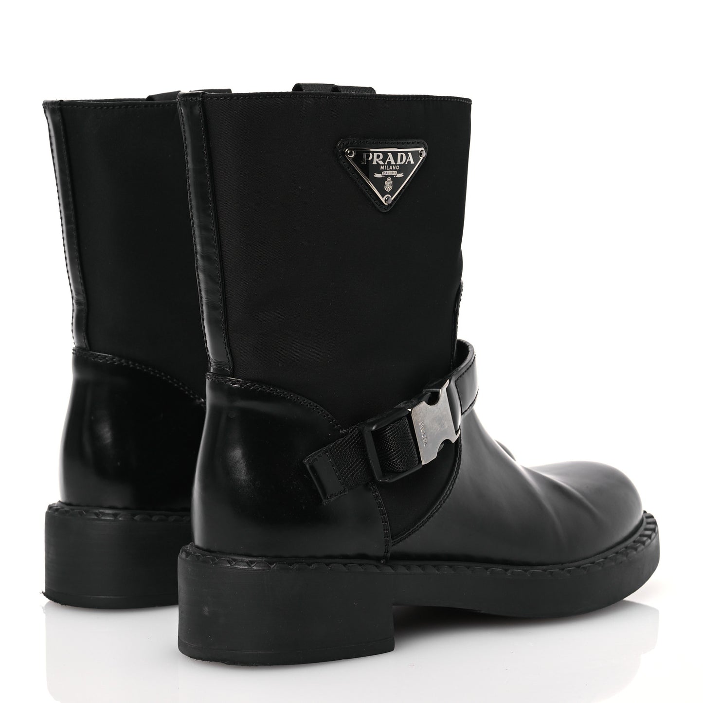 Spazzolato Re-Nylon Metal Triangle Logo Buckled 50mm Biker Boots 37.5 Black