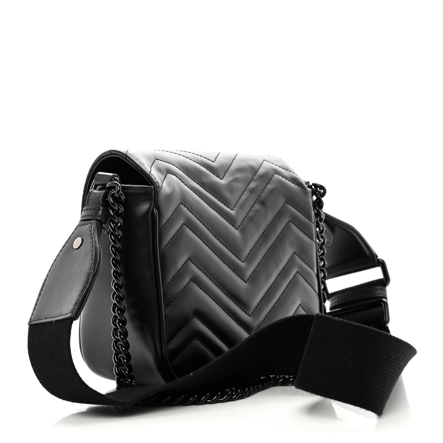 Gucci Calfskin Matelasse Monochrome Mini GG Marmont Crossbody Shoulder Bag Black 3 of 9