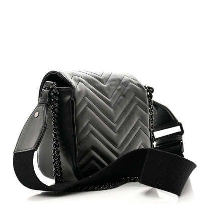 Gucci Calfskin Matelasse Monochrome Mini GG Marmont Crossbody Shoulder Bag Black 3 of 9