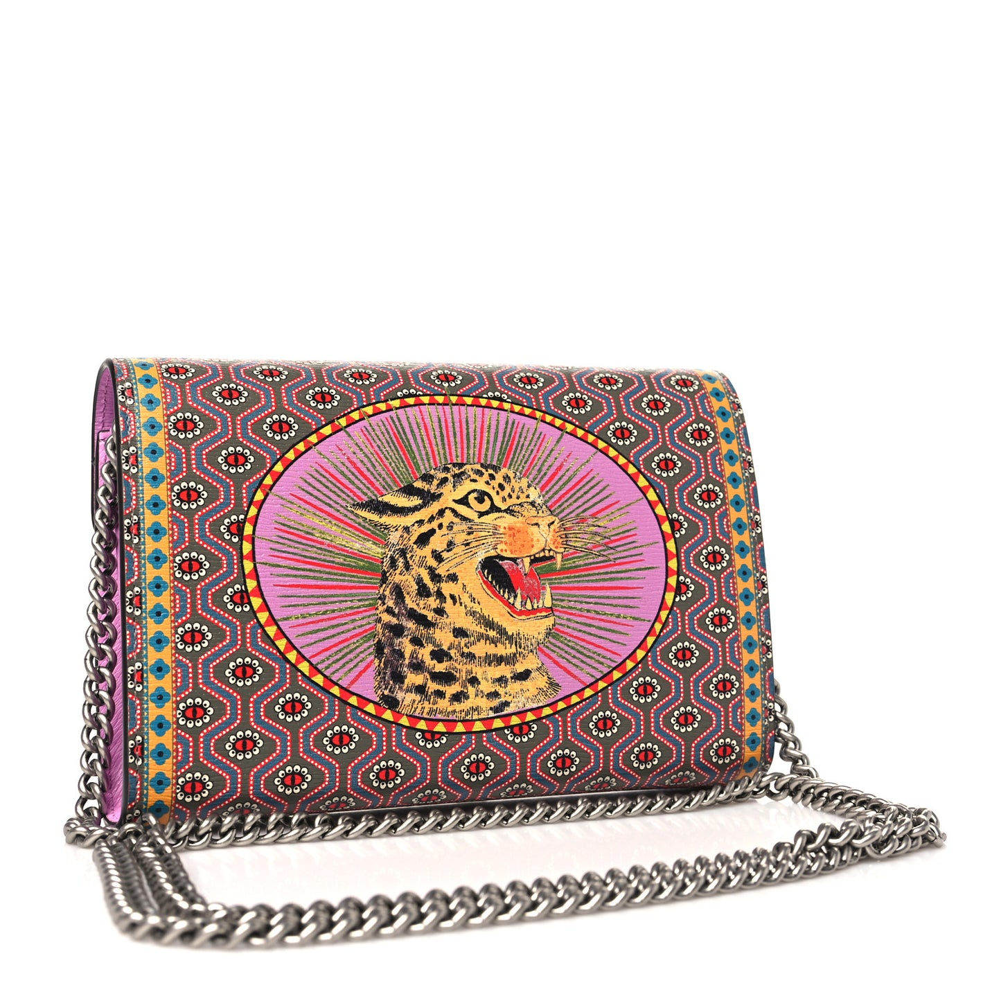 Azalea Calfskin Crystal Printed Garden Dionysus Chain Wallet Multicolor