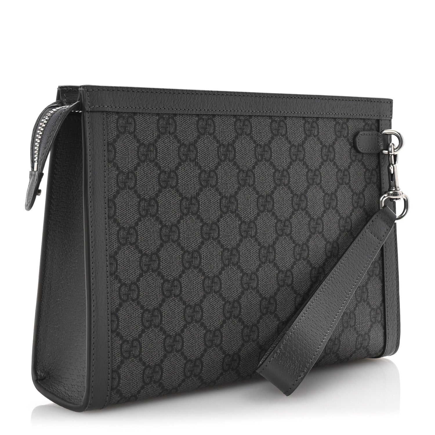 Gucci GG Supreme Monogram Textured Dollar Calfskin Ophidia Wristlet Pouch Grey Black Graphite Grey 3 of 8