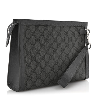 Gucci GG Supreme Monogram Textured Dollar Calfskin Ophidia Wristlet Pouch Grey Black Graphite Grey 3 of 8