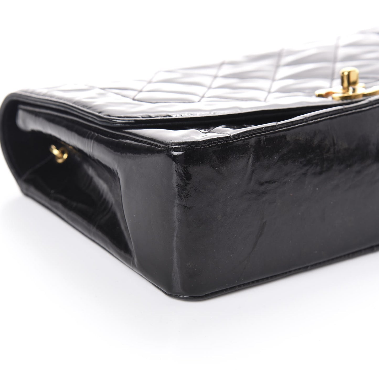 Patent Quilted Medium Single Flap Bag Black