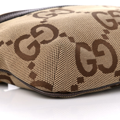 Gucci Monogram Jumbo GG Textured Dollar Calfskin Web Belt Bag Camel Ebony New Acero 7 of 8