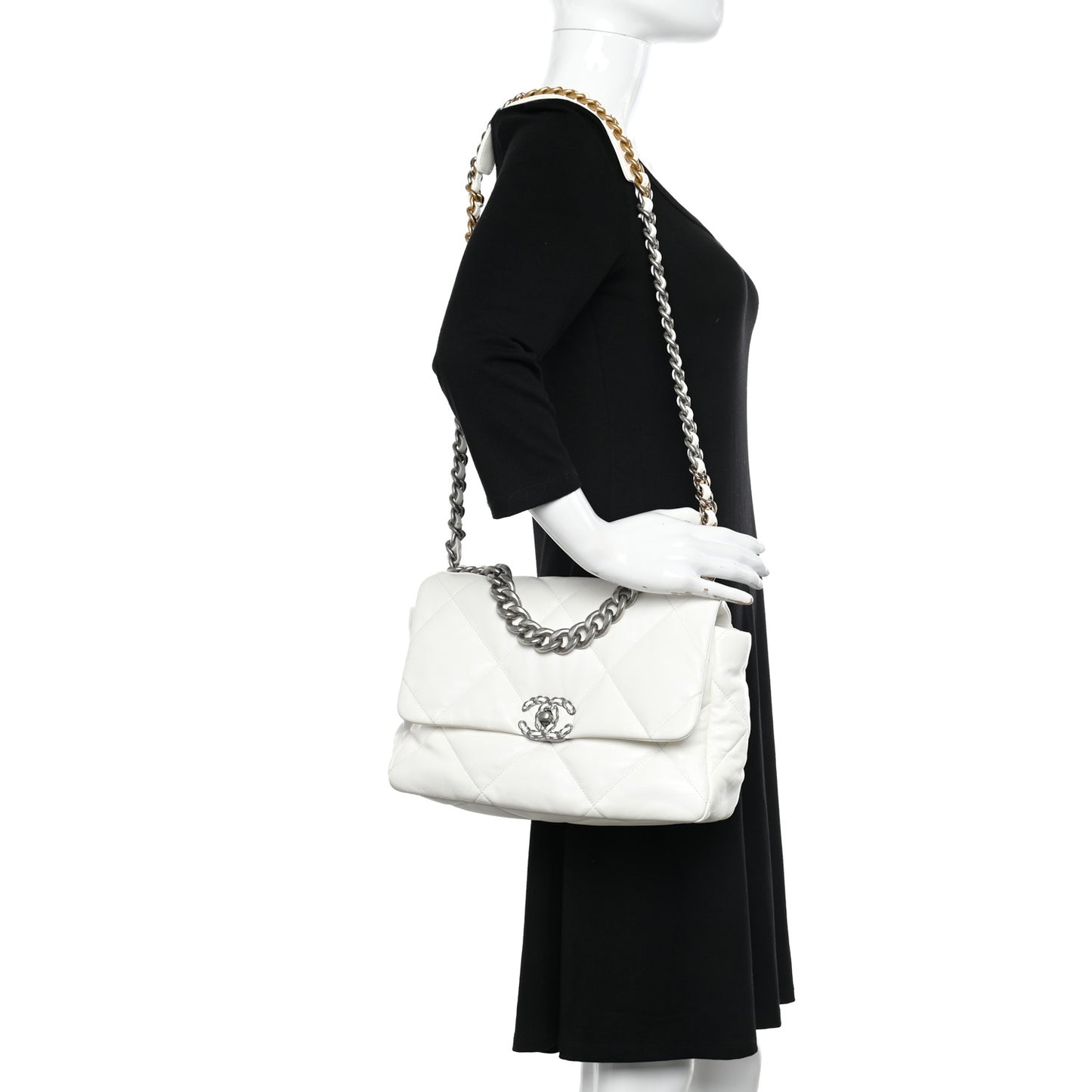 Lambskin Quilted Large Chanel 19 Flap White
