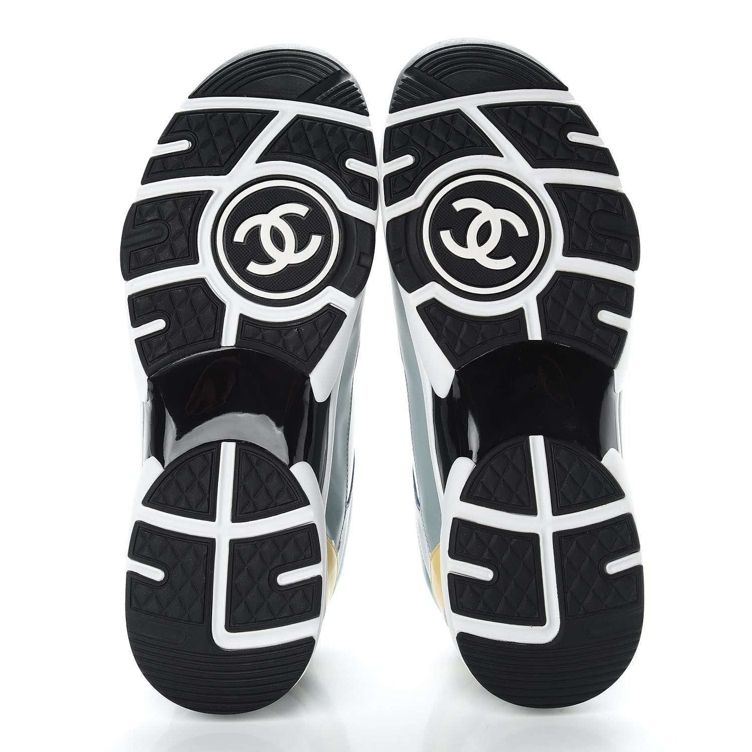 Chanel Calfskin Patent CC Sneakers 41 White Blue Yellow 5 of 14