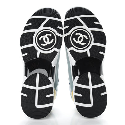 Chanel Calfskin Patent CC Sneakers 41 White Blue Yellow 5 of 14