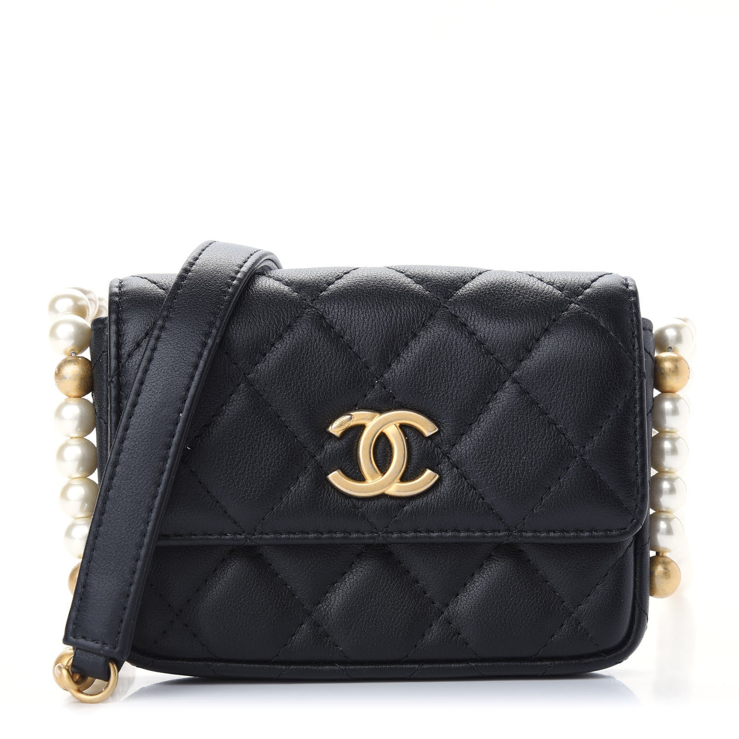 Chanel Calfskin Quilted About Pearls Card Holder Flap With Chain Black 1 of 10