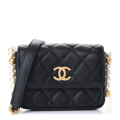 Chanel Calfskin Quilted About Pearls Card Holder Flap With Chain Black 1 of 10