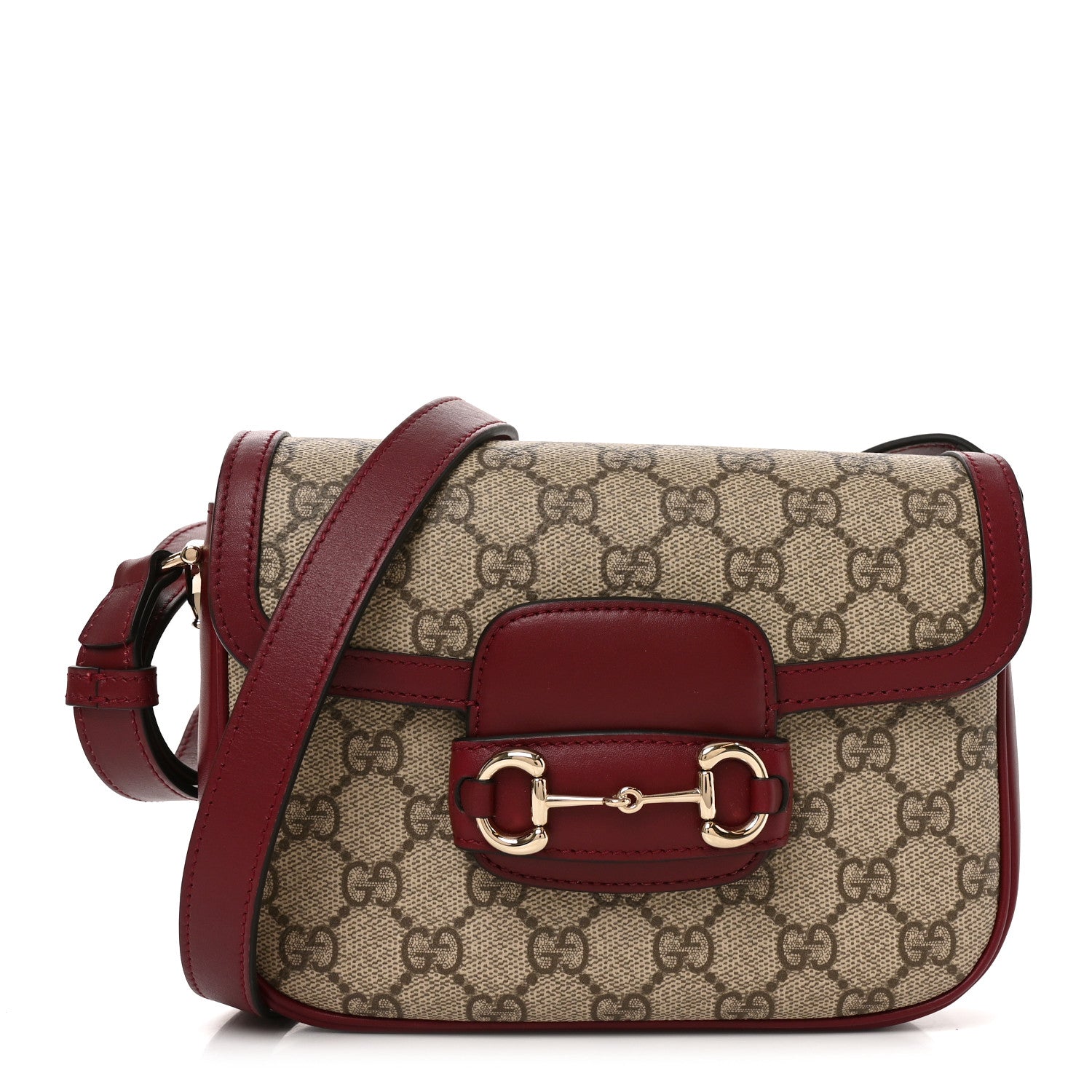 Gucci GG Supreme Monogram Horsebit 1955 Soft Small Shoulder Bag Beige Ebony Rosso Ancora 1 of 10