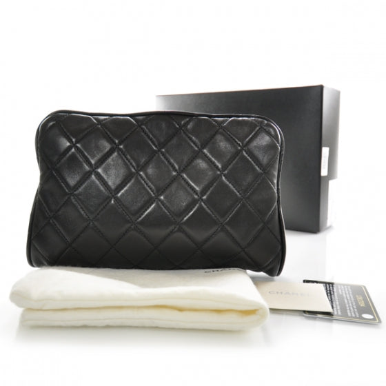 Chanel Lambskin Quilted Resin Pearl Clasp Clutch Black White 2 of 8