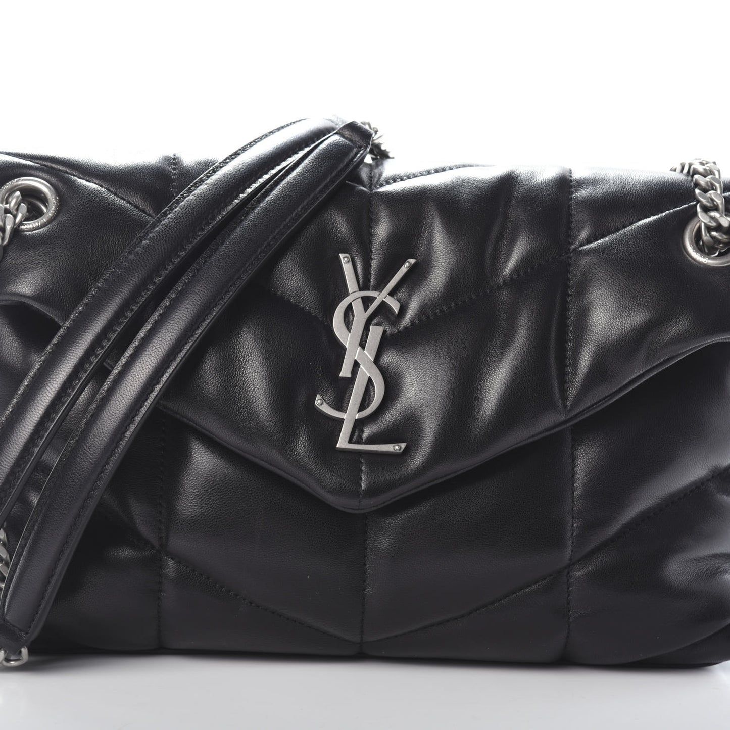 Lambskin Quilted Small Loulou Puffer Monogram Chain Satchel Black