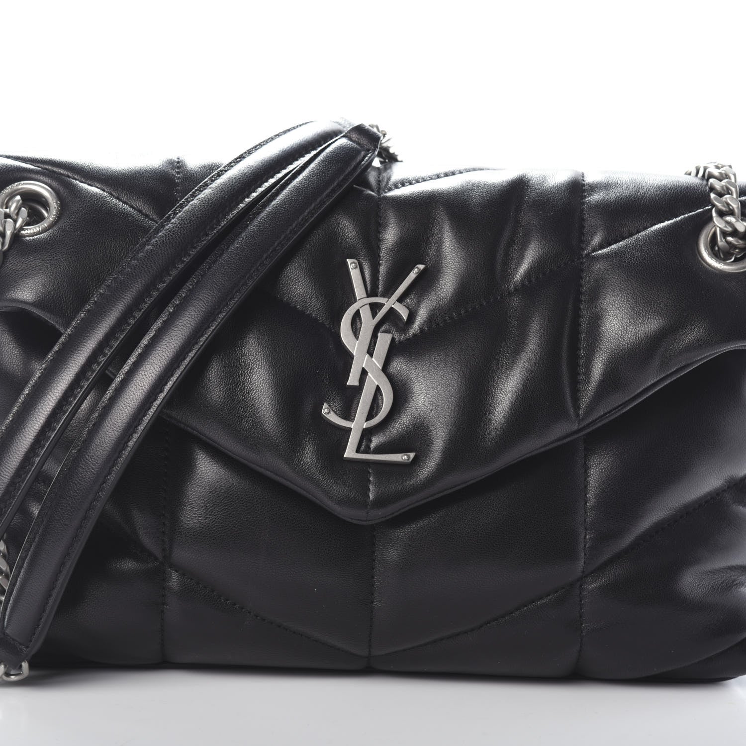 Saint Laurent Lambskin Quilted Small Loulou Puffer Monogram Chain Satchel Black 7 of 9