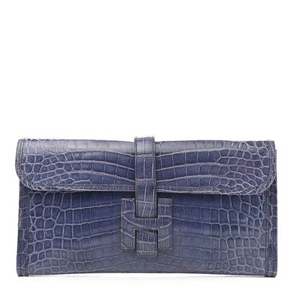 Hermes Shiny Niloticus Crocodile Jige Elan 29 Clutch Bleu Brighton 1 of 7
