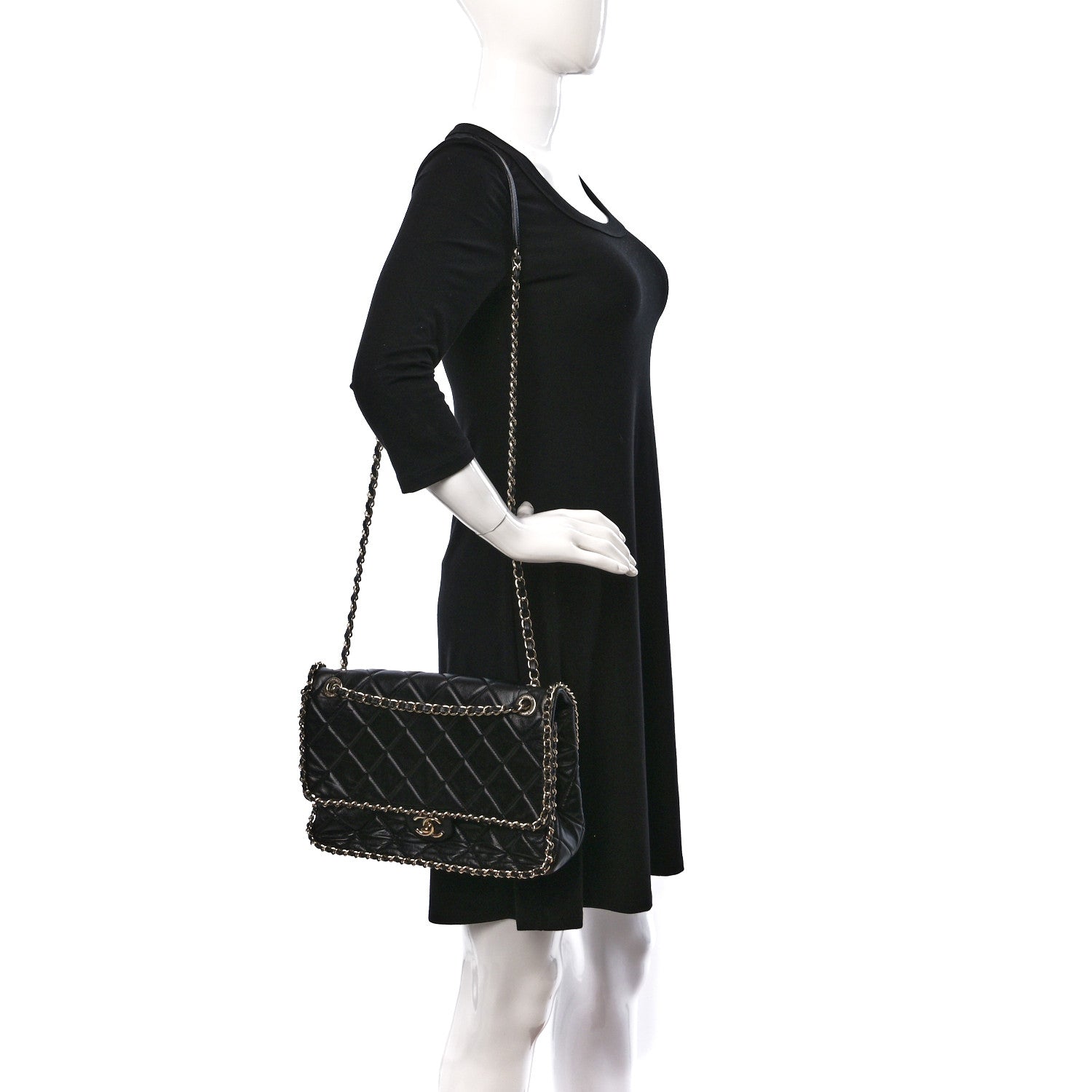 Chanel Crumpled Calfskin Quilted Large Chain All Over Flap Bag Black 2 of 10