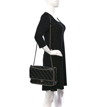 Chanel Crumpled Calfskin Quilted Large Chain All Over Flap Bag Black 2 of 10