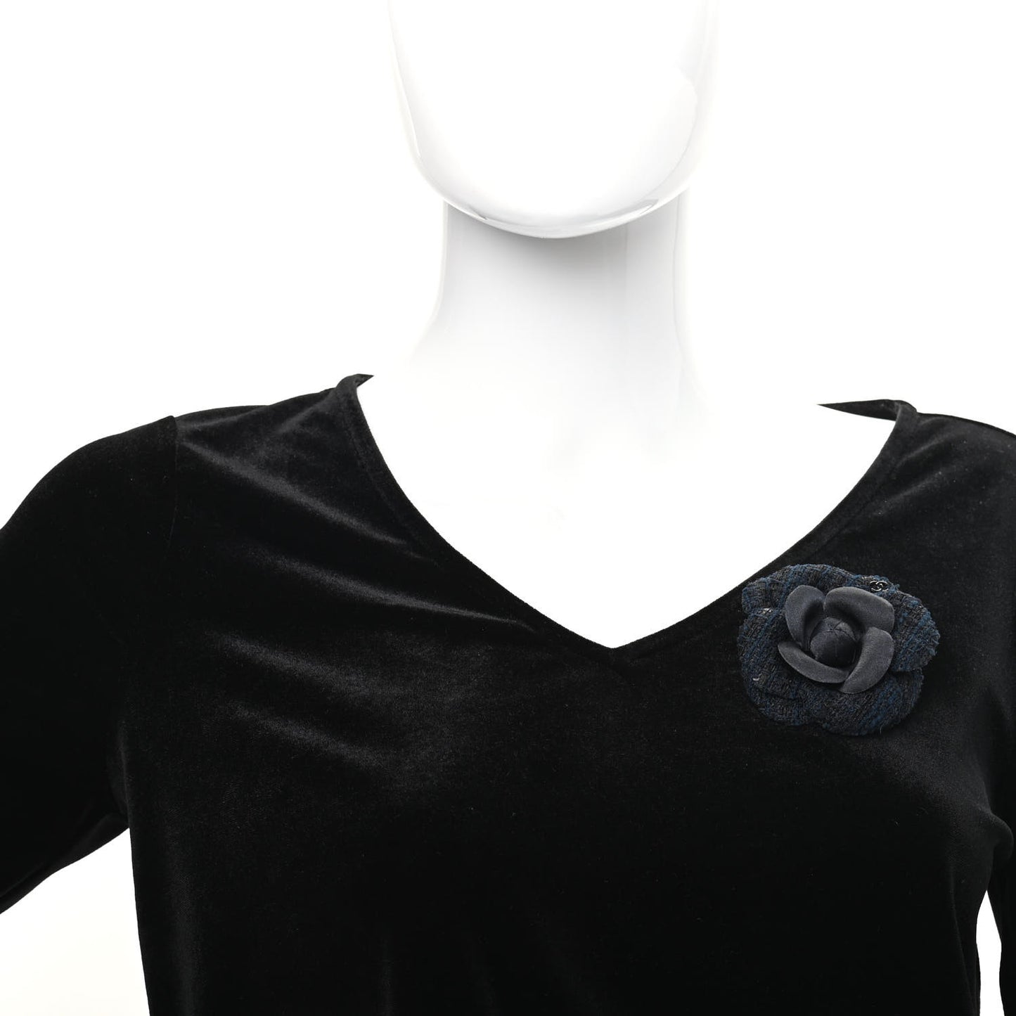 Tweed Camellia Pin Brooch Navy Blue