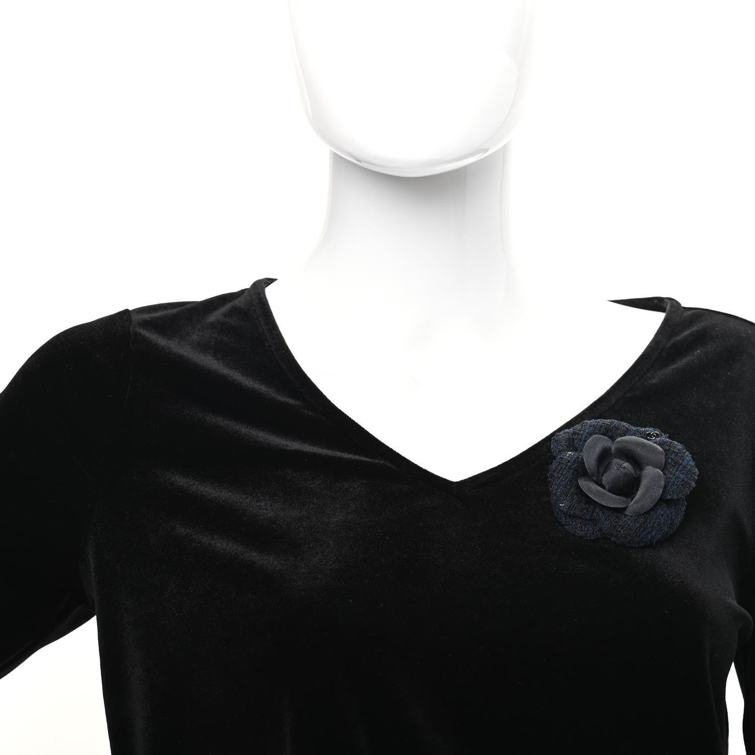 Chanel Tweed Camellia Pin Brooch Navy Blue 2 of 4