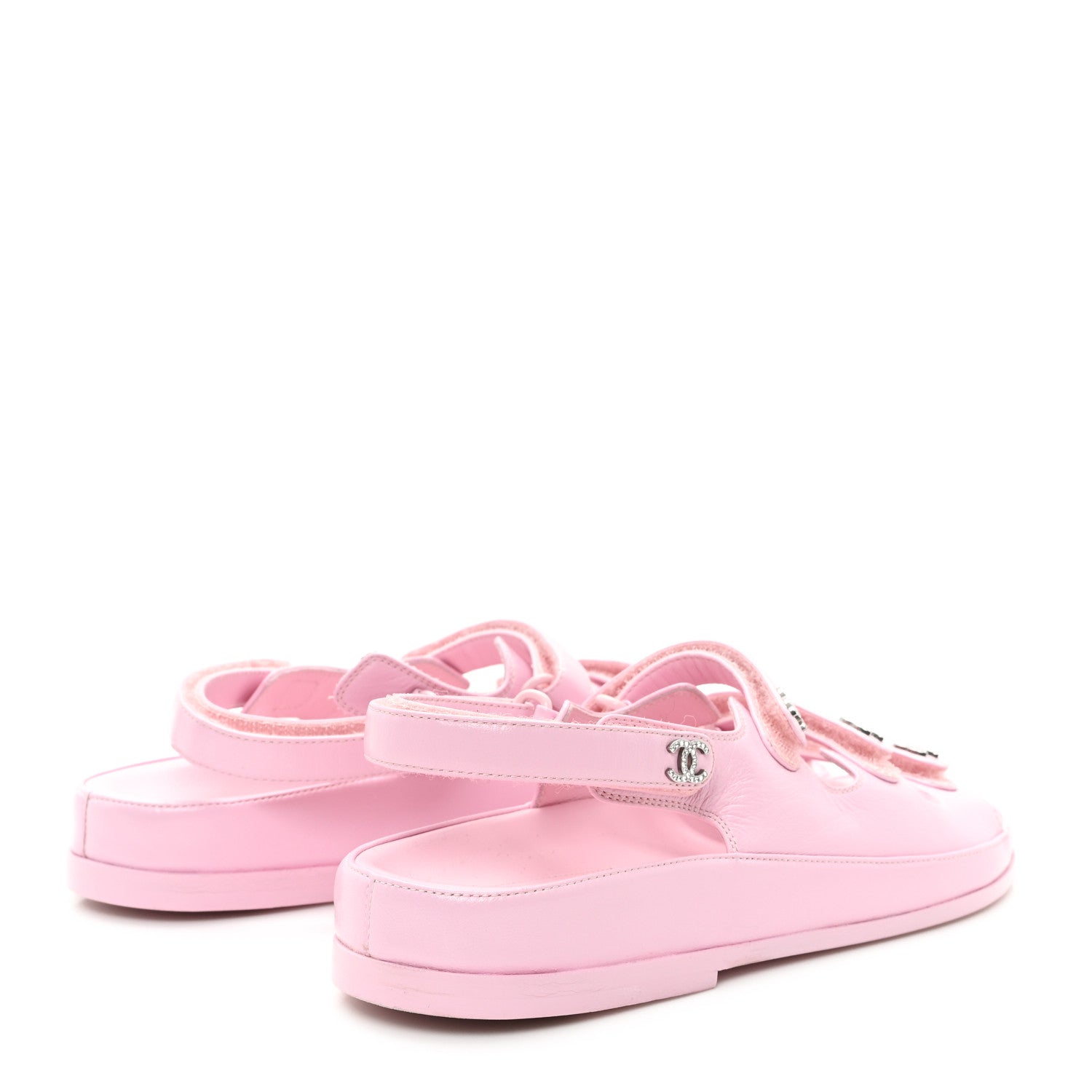 Chanel Lambskin Crystal CC Velcro Dad Sandals 38.5 Light Pink 5 of 9