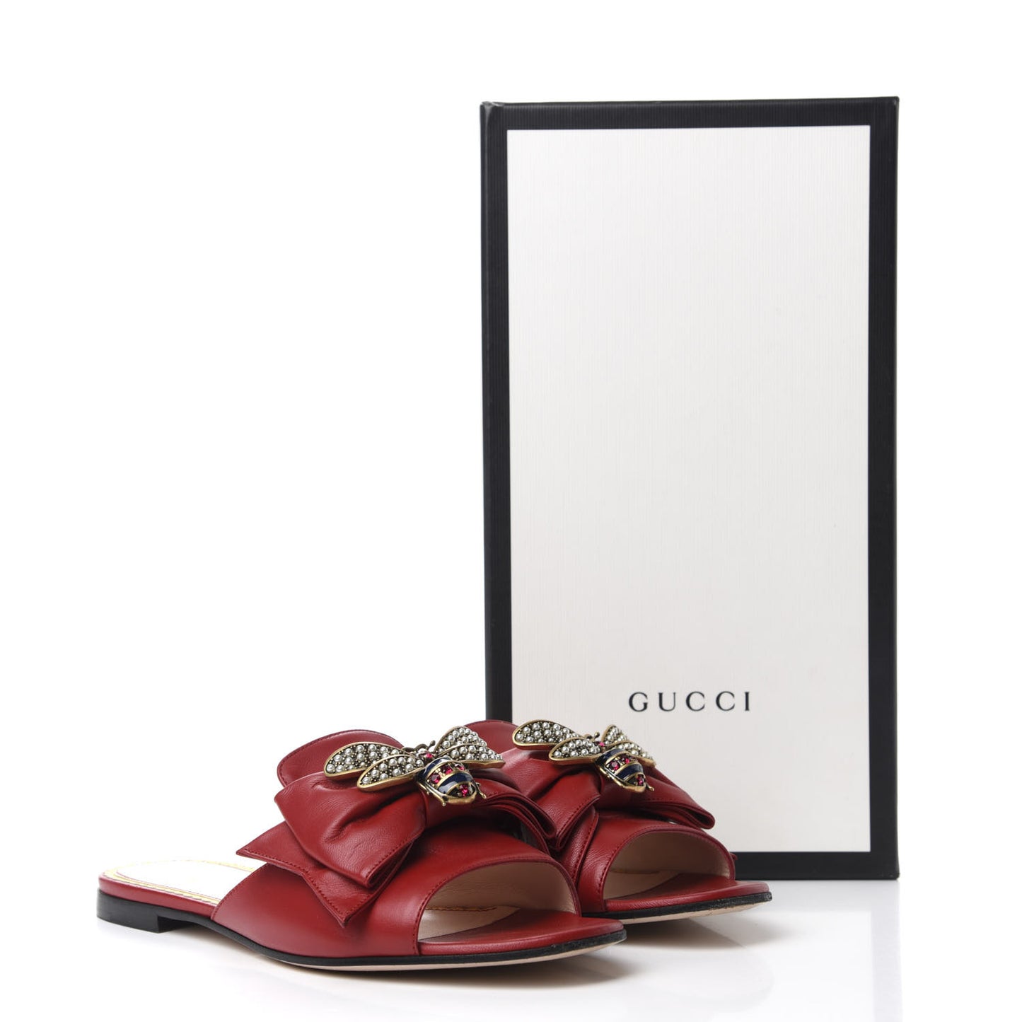 Nappa Queen Margaret Flat Slide Sandals 37.5 Hibiscus Red