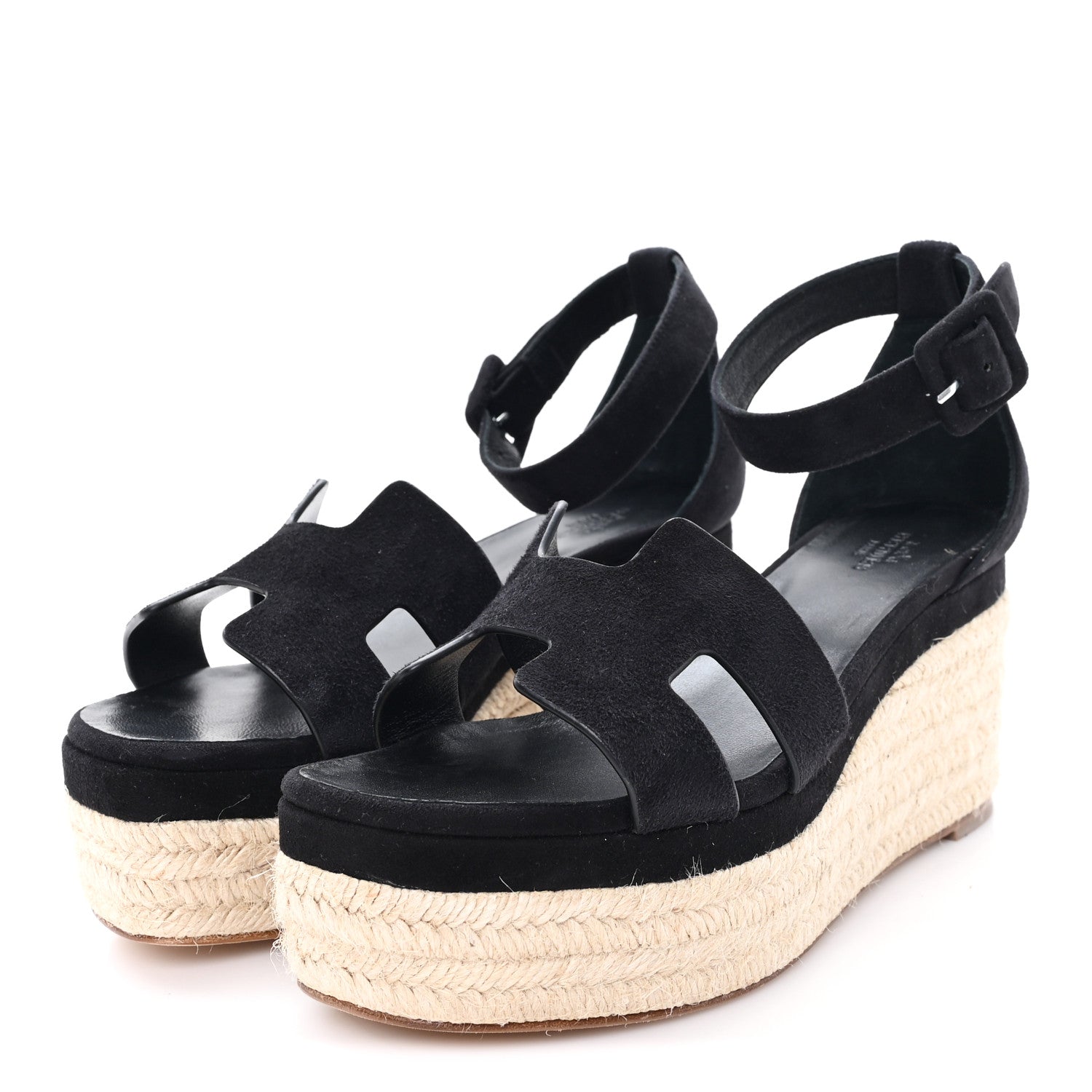 Hermes Goatskin Elda Espadrille Wedge Sandals 37 Black 4 of 10