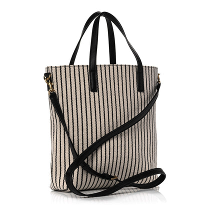 Saint Laurent Canvas Striped Toy Shopping Tote Grey Black 2 of 10