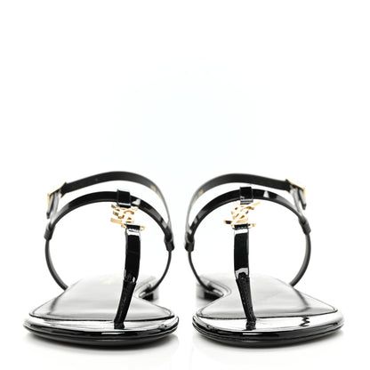 Saint Laurent Patent Calfskin Cassandra Monogram Sandals 39 Black 2 of 8