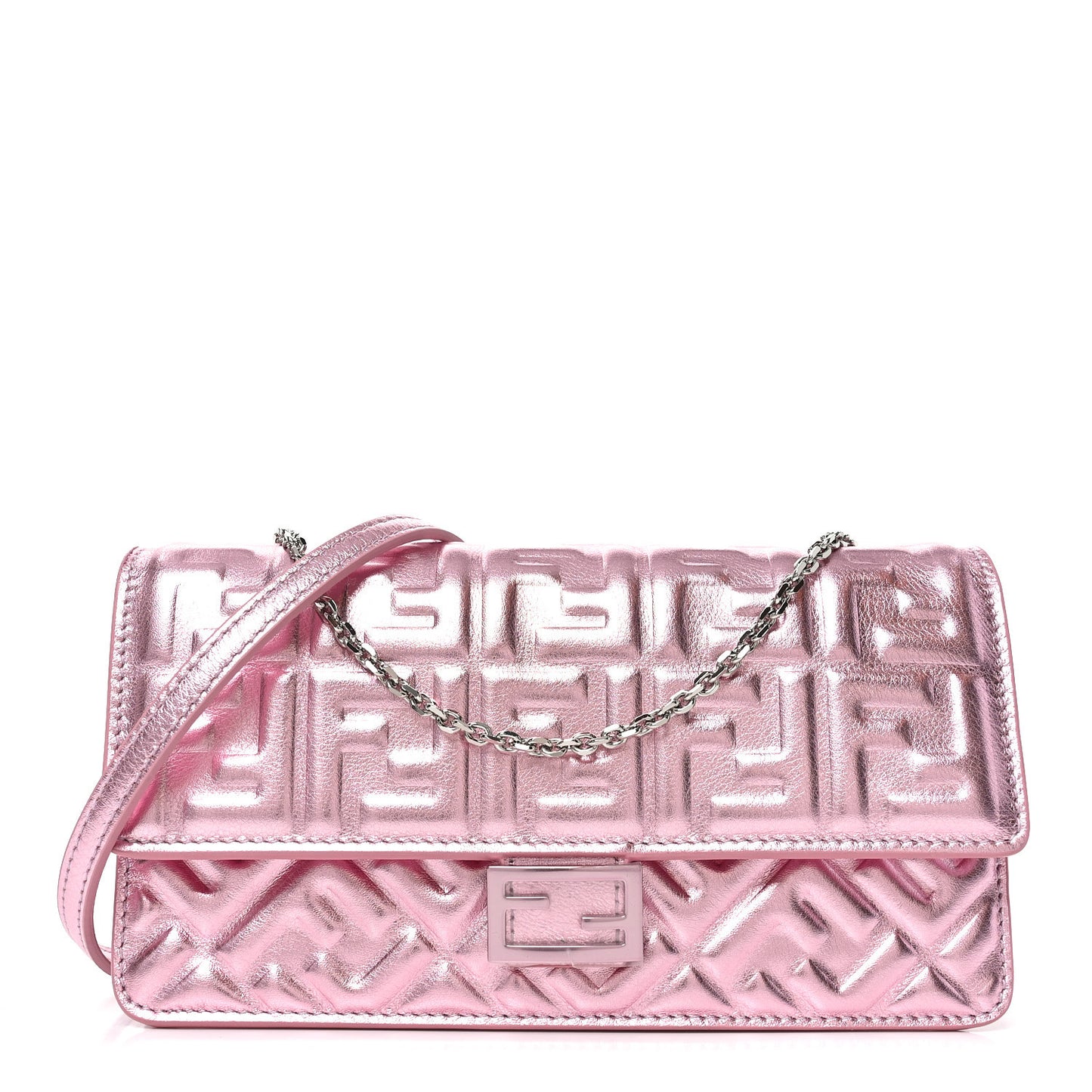 Metallic Nappa Matisse FF Embossed Wallet On Chain Rosa